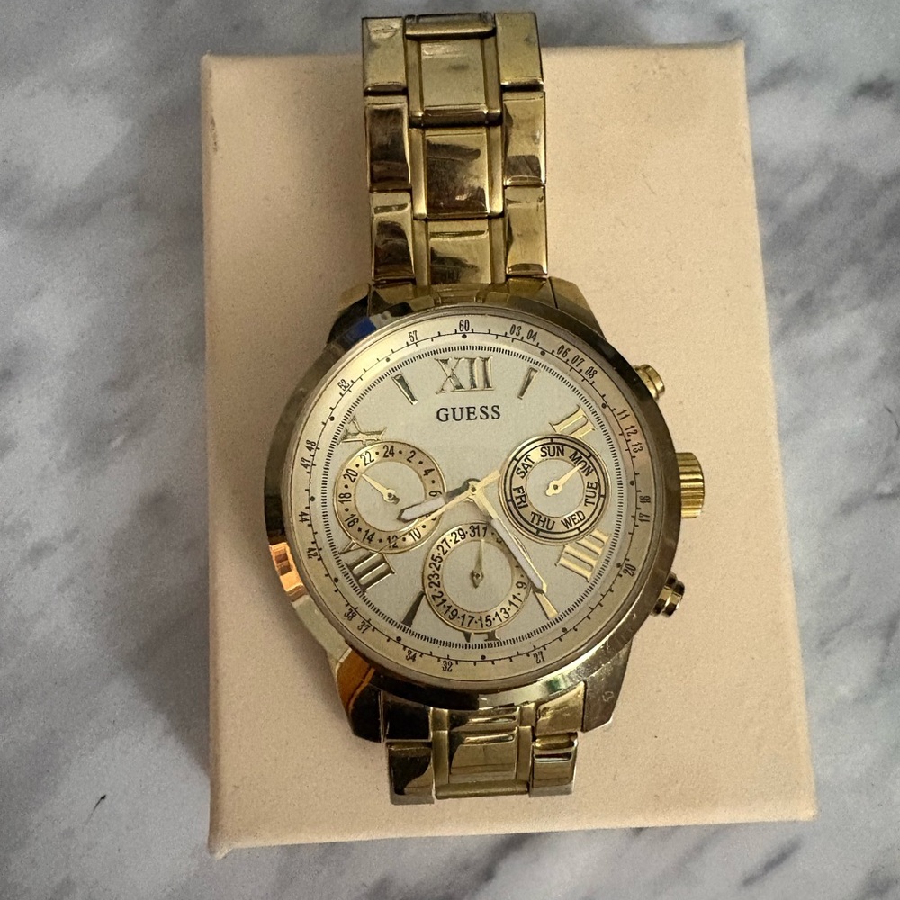Guess Gold-Tone Watch with Cream Dial